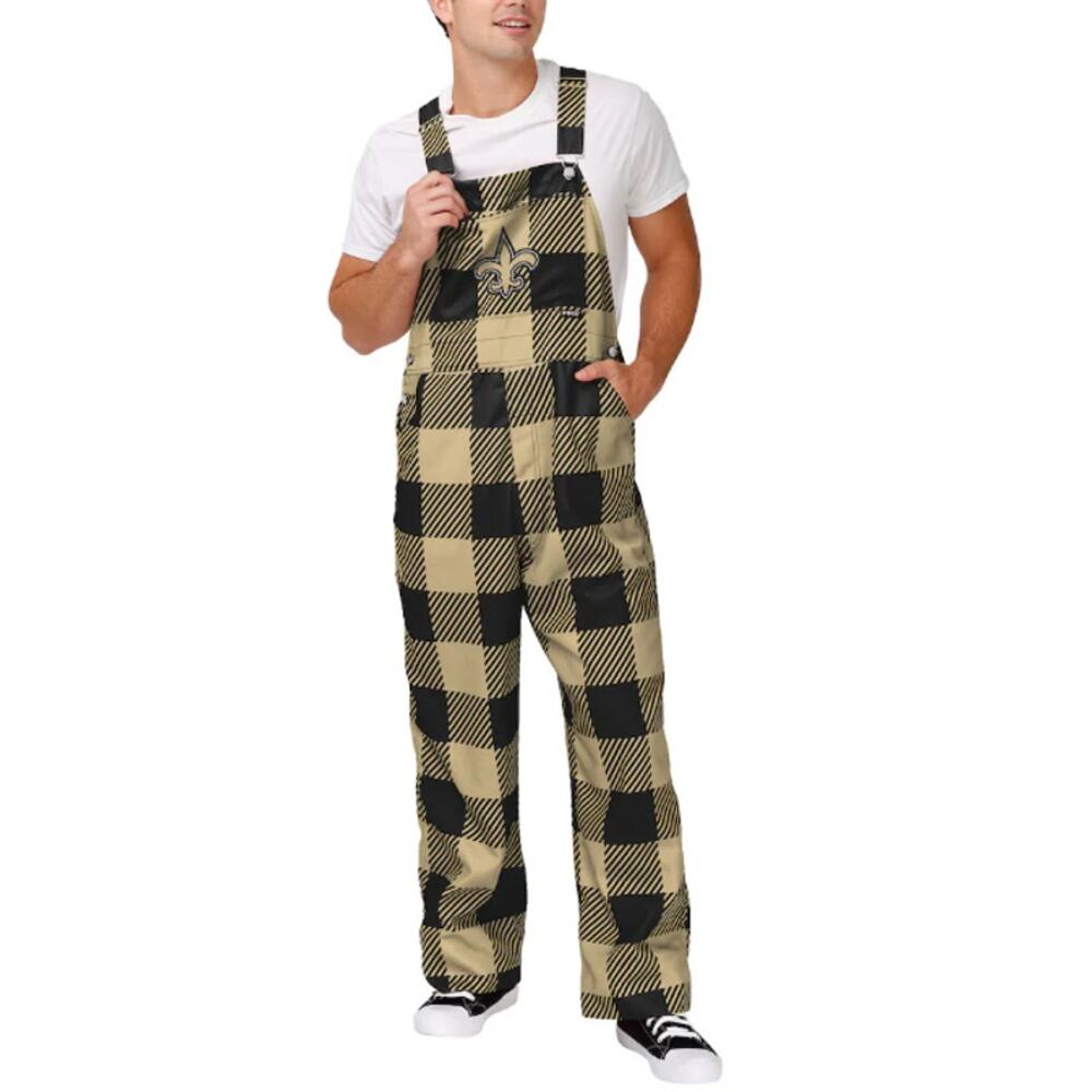 NFL TEAM APPAREL Mens New Orleans Saints Logo Overalls Large Gold Black Logo NWT